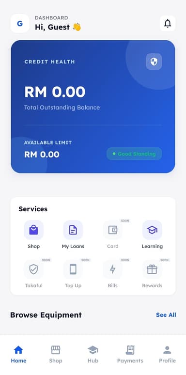 App dashboard screen